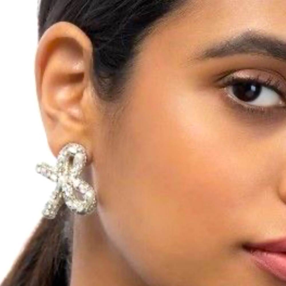 Deepa Gurnani Elsa Bow Earrings in Silver NWOT